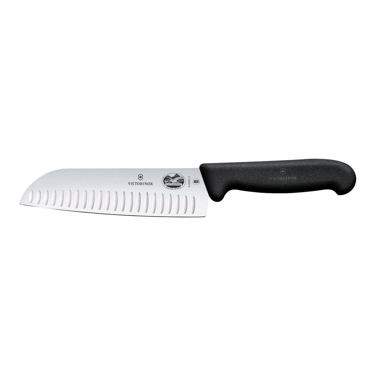FIBROX Santoku Knife Fluted Edge 17cm - Black, Color: Black