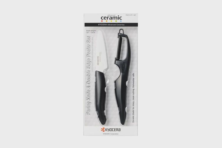 Ceramic Paring Knife + Double Edge Peeler Set - 3 Colors, Colour: Black