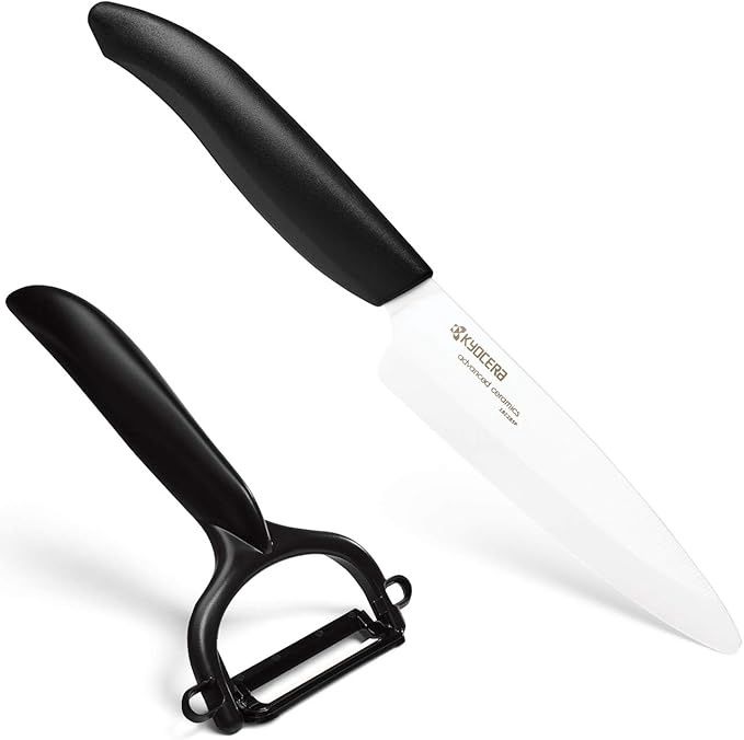 Ceramic Utility Knife + Double Edge Peeler Set - 3 Colors, Colour: Black