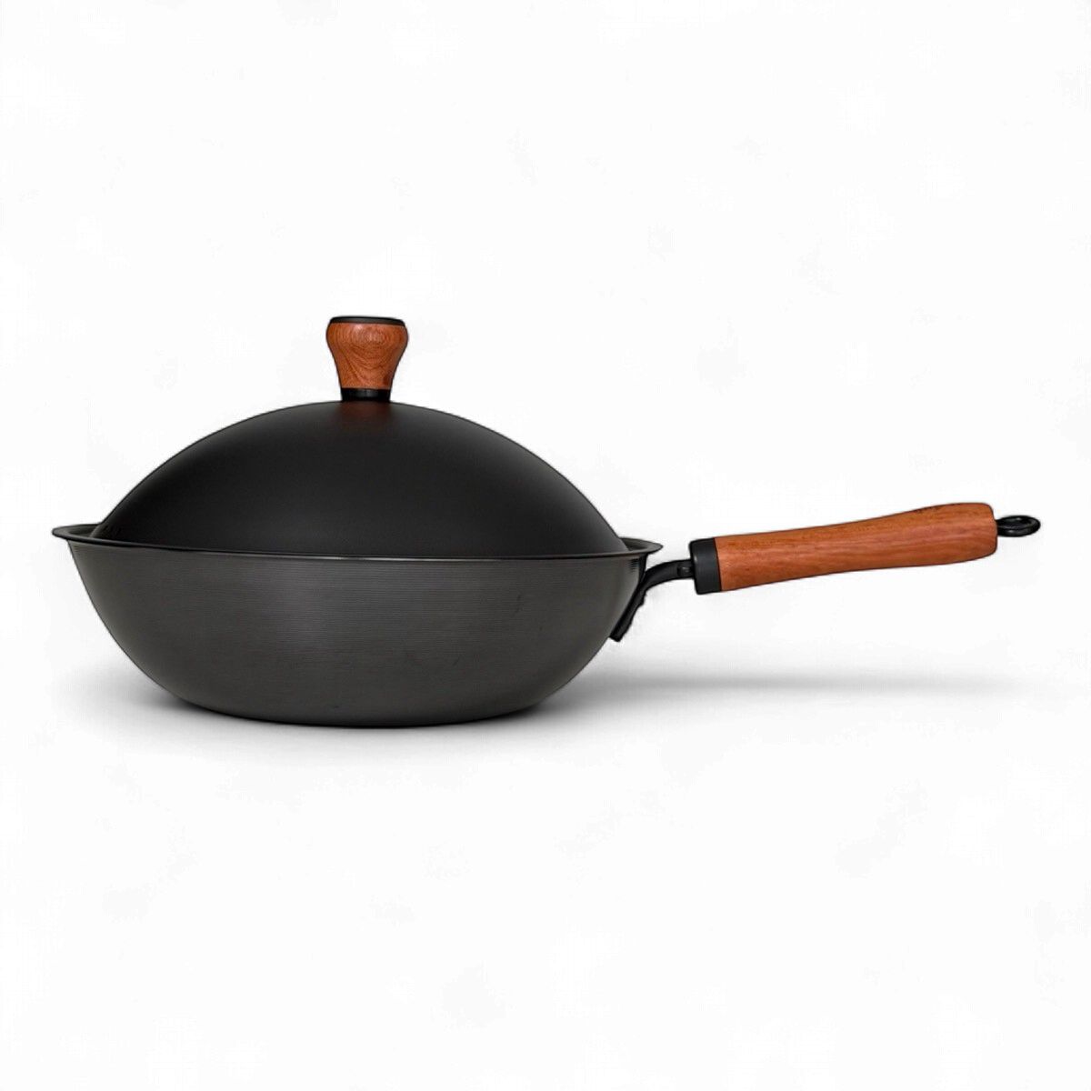 Rust-Resistant Iron Wok with Black Lid 30cm