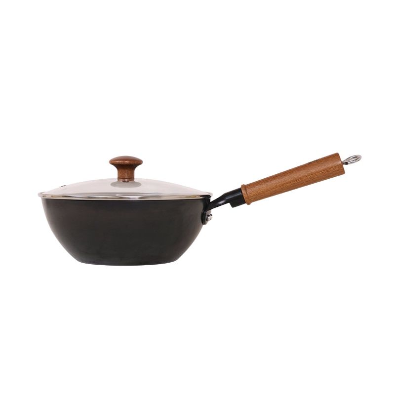 Rust-Resistant Lightweight Iron Wok with Glass Lid - 24cm