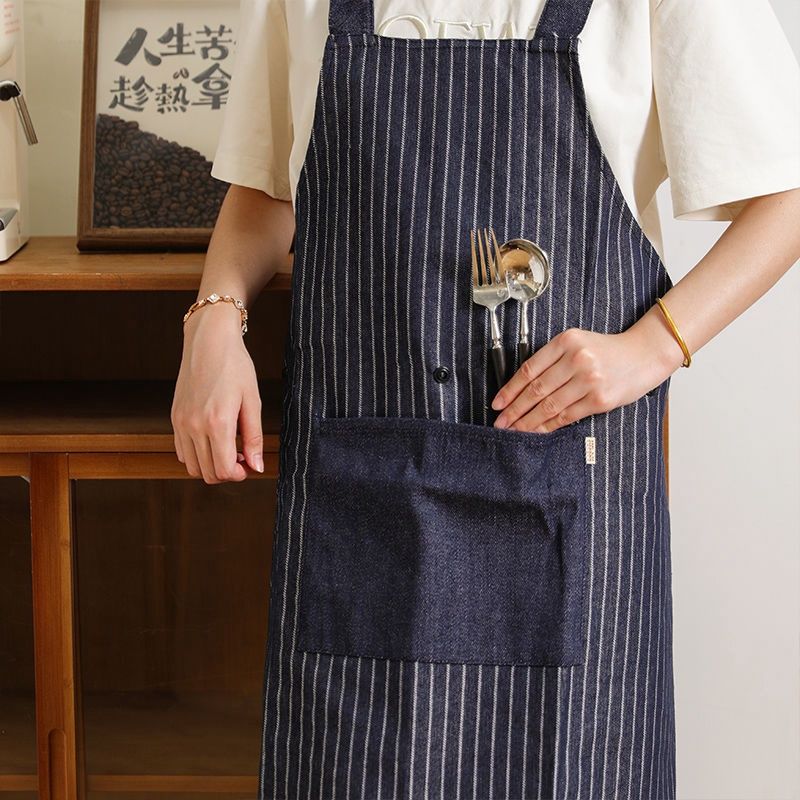 Dynasty Cross-Back No-Tie Apron - Striped