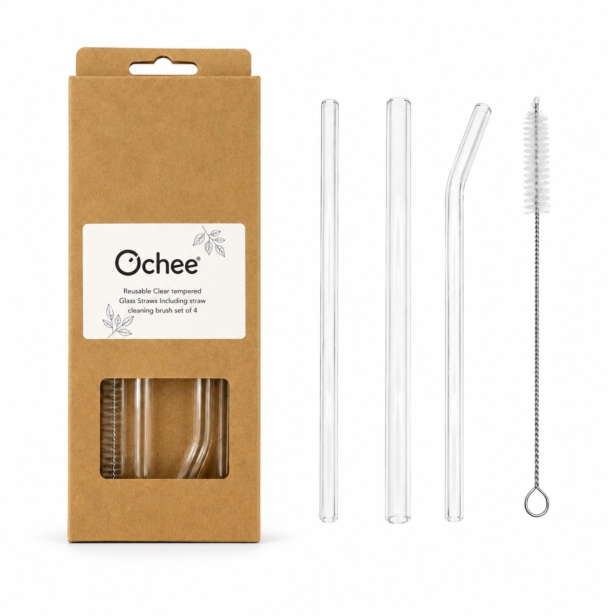 Drinkit Reusable Clear Tempered Glass Straw cleaning Brush Set fo 4