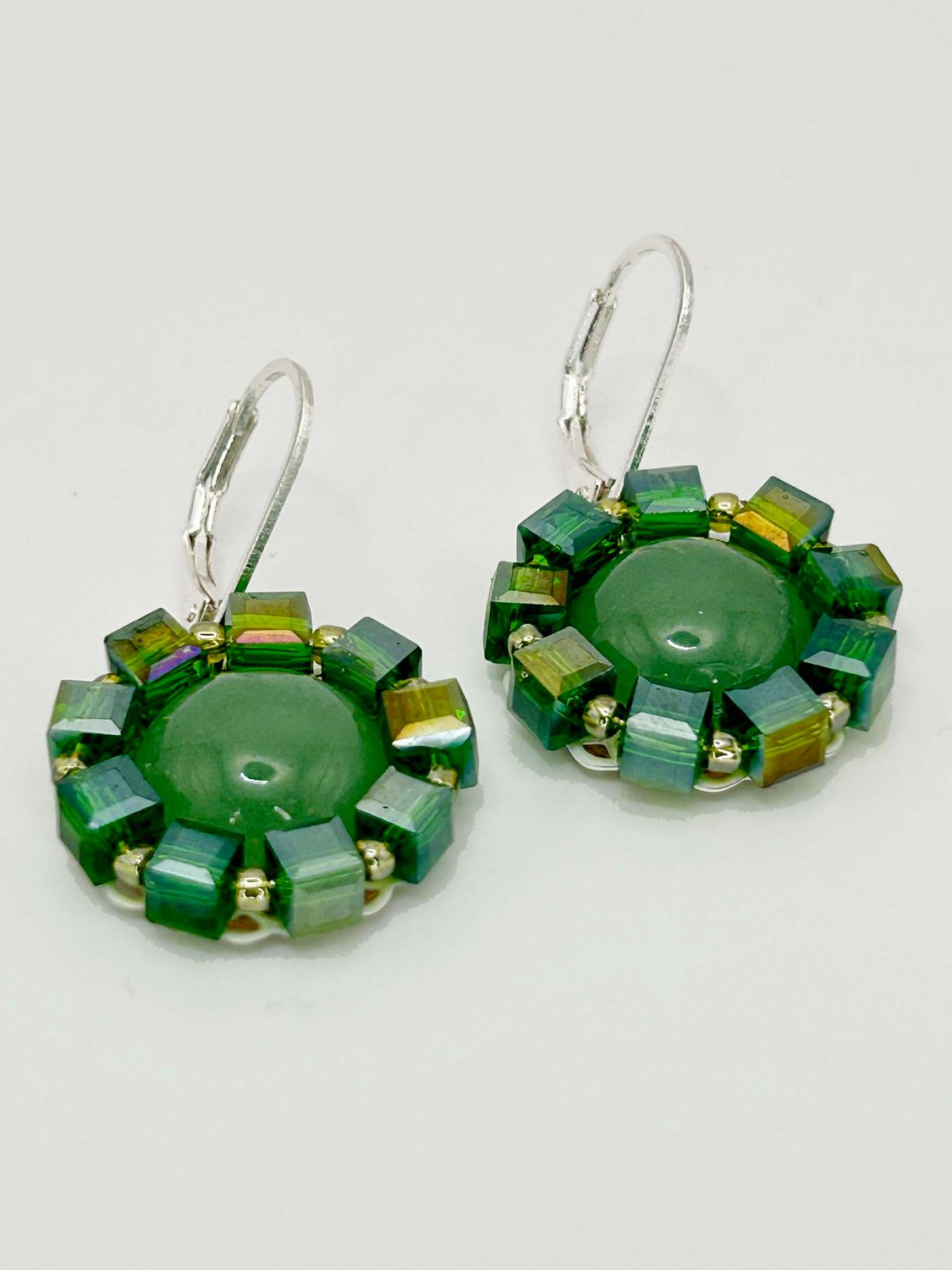 Lulua, silver colored stainless steel ear hook with green Aventurine.