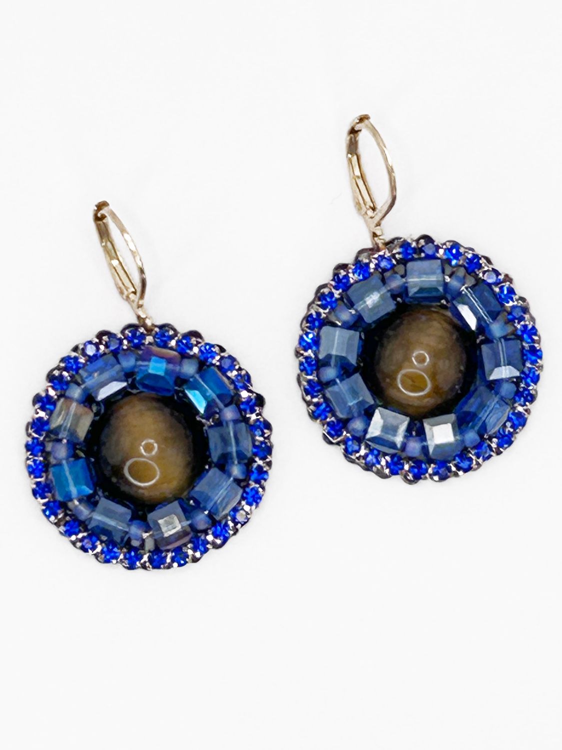 Malua, gold colored stainless steel ear hook with Tiger Eye.