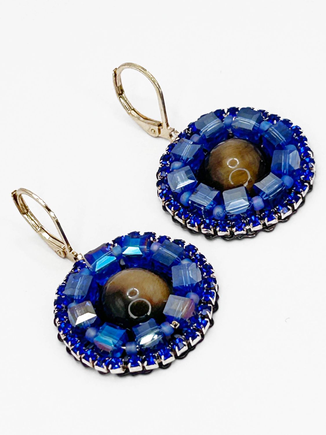 Malua, gold colored stainless steel ear hook with Tiger Eye.