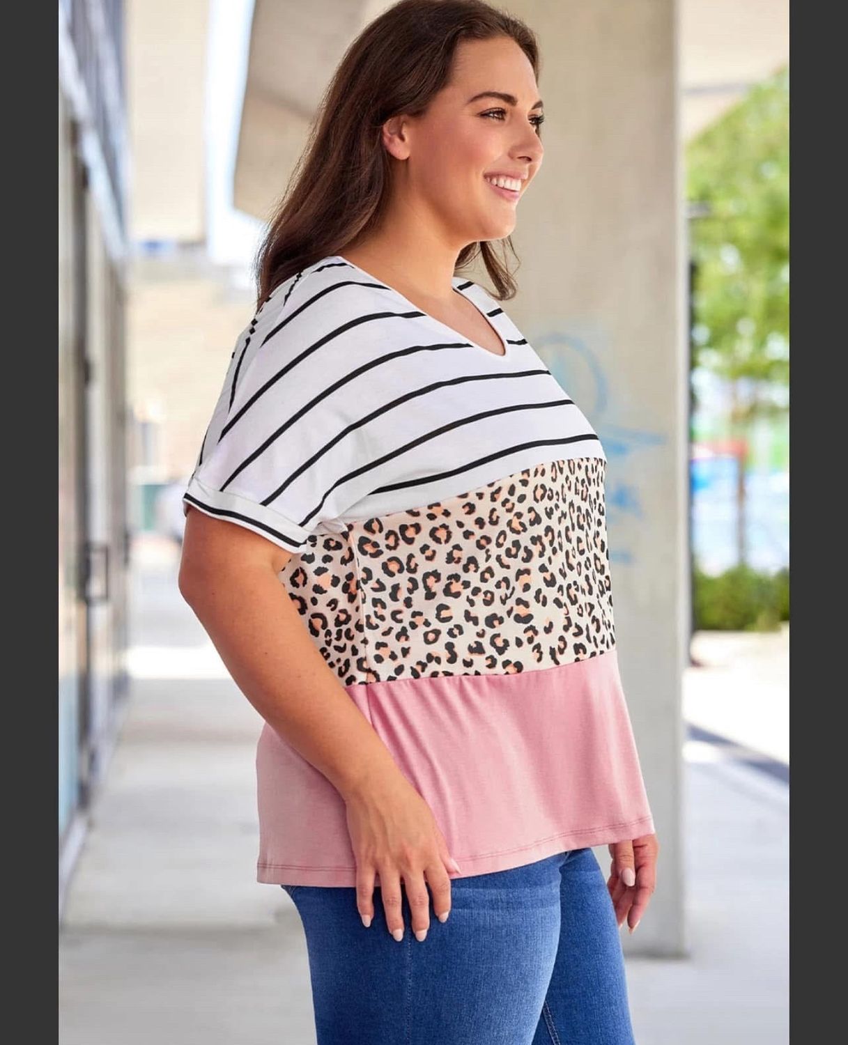 Wmns Striped Leopard Shirt Sx 1XL