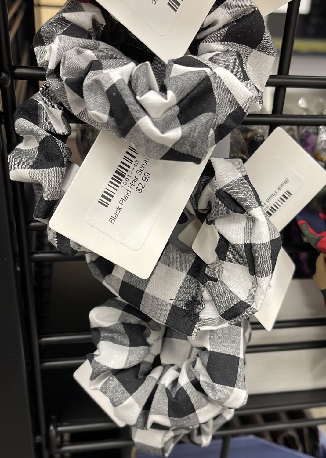 Black Plaid Hair Scrunchie 1pc