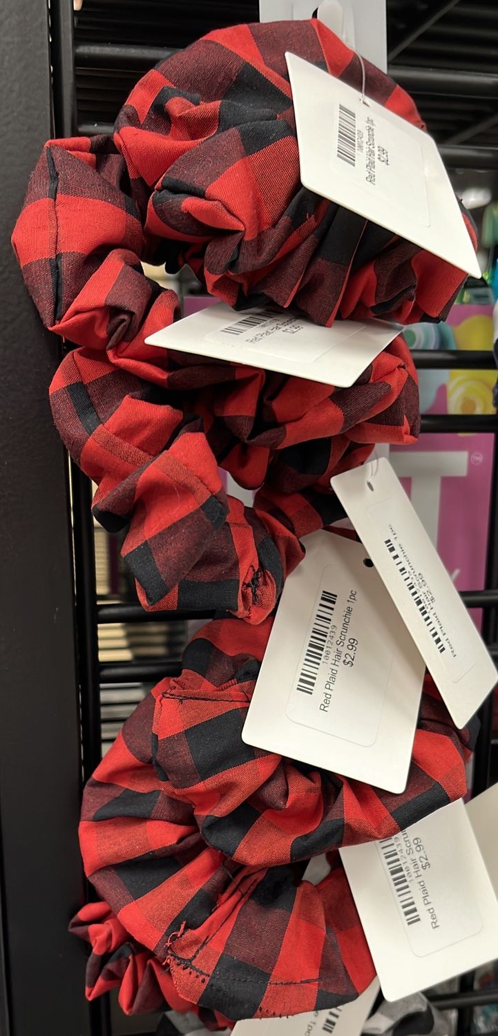 Red Plaid Hair Scrunchie 1pc