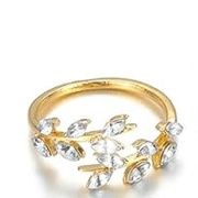 Gold Plated Faux Diamond Leaf Adjustable Ring