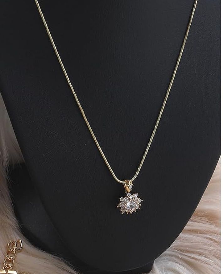 Gold Plated Snake Chain Necklace w/ Faux Diamond