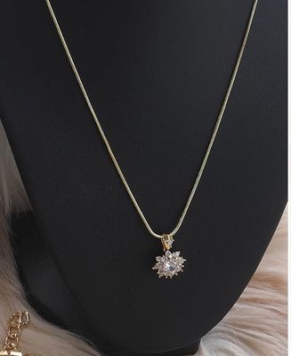 Gold Plated Snake Chain Necklace w/ Faux Diamond