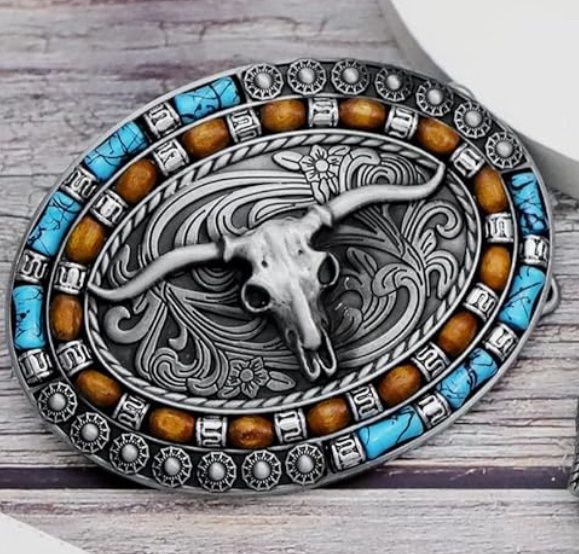 Turquoise Long Horn Belt Buckle