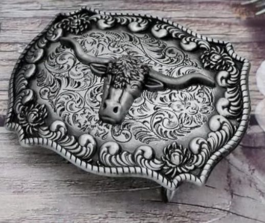 Silver Long Horn Belt Buckle