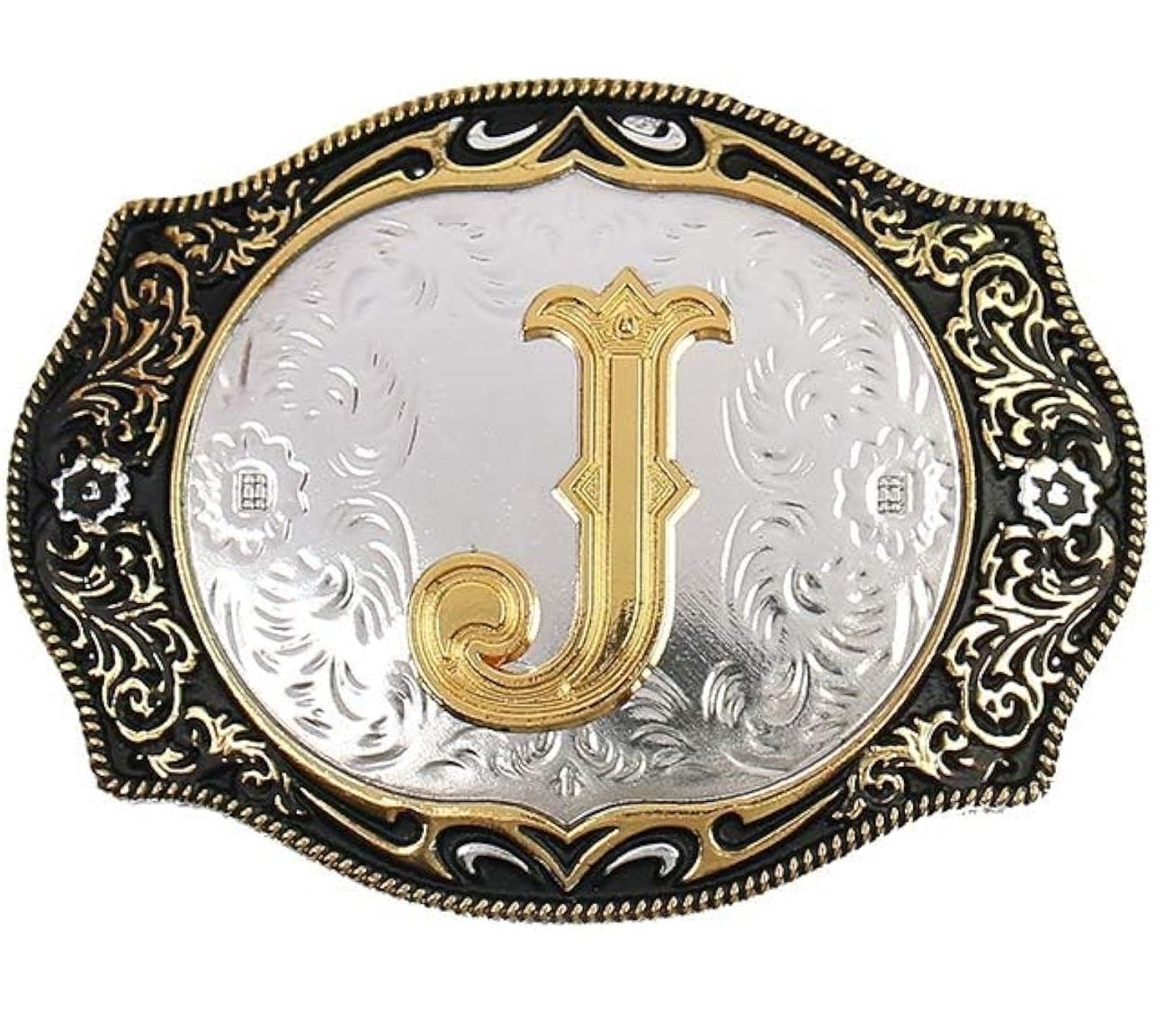 &quot;J&quot; Silver/Black/Gold Belt Buckle