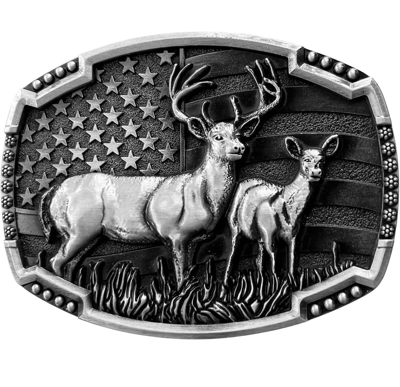 Deer &amp; Flag Belt Buckle