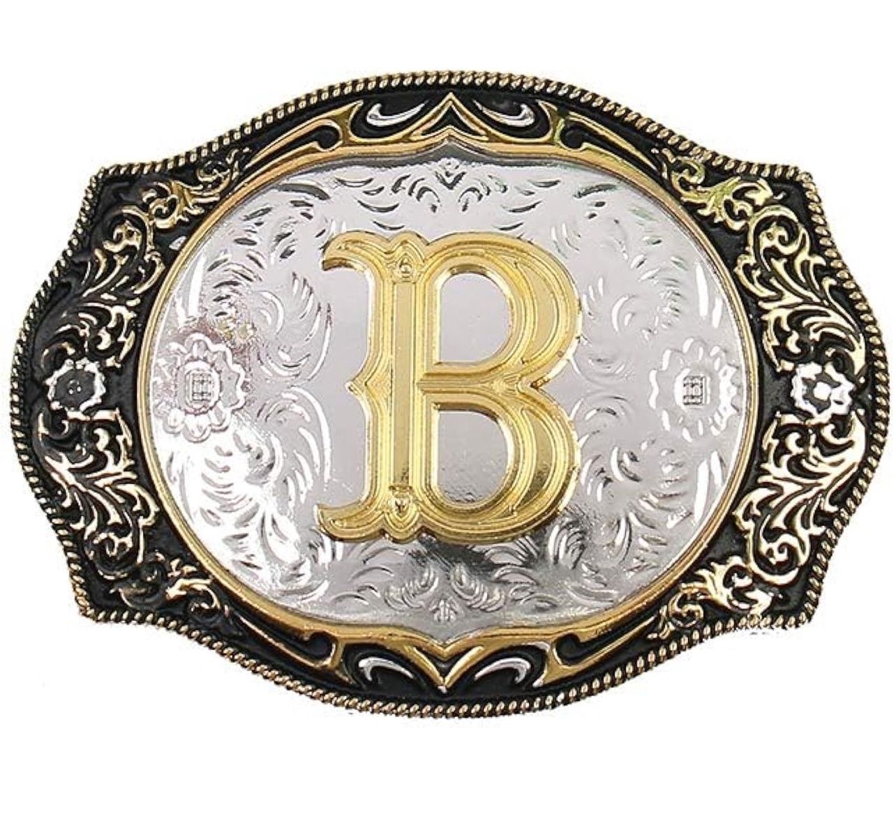 &quot;B&quot; Silver/Black/Gold Belt Buckle