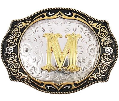 &quot;M&quot; Silver/Black/Gold Belt Buckle