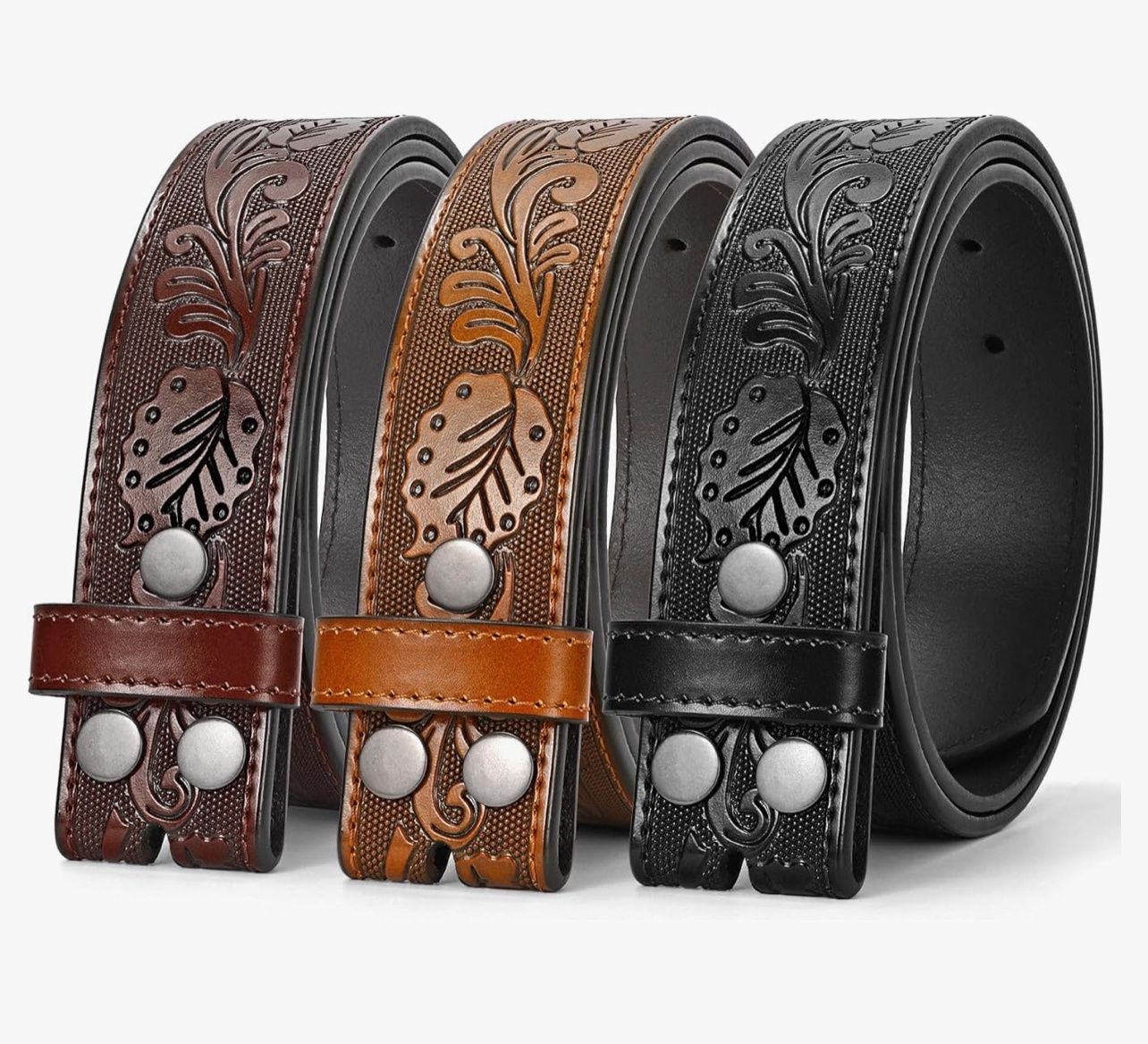 Brown Turtle Leaf Leather Belt 47-50&quot; Waist