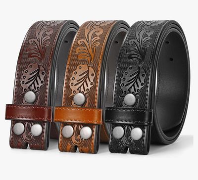 Brown Turtle Leaf Leather Belt 47-50" Waist