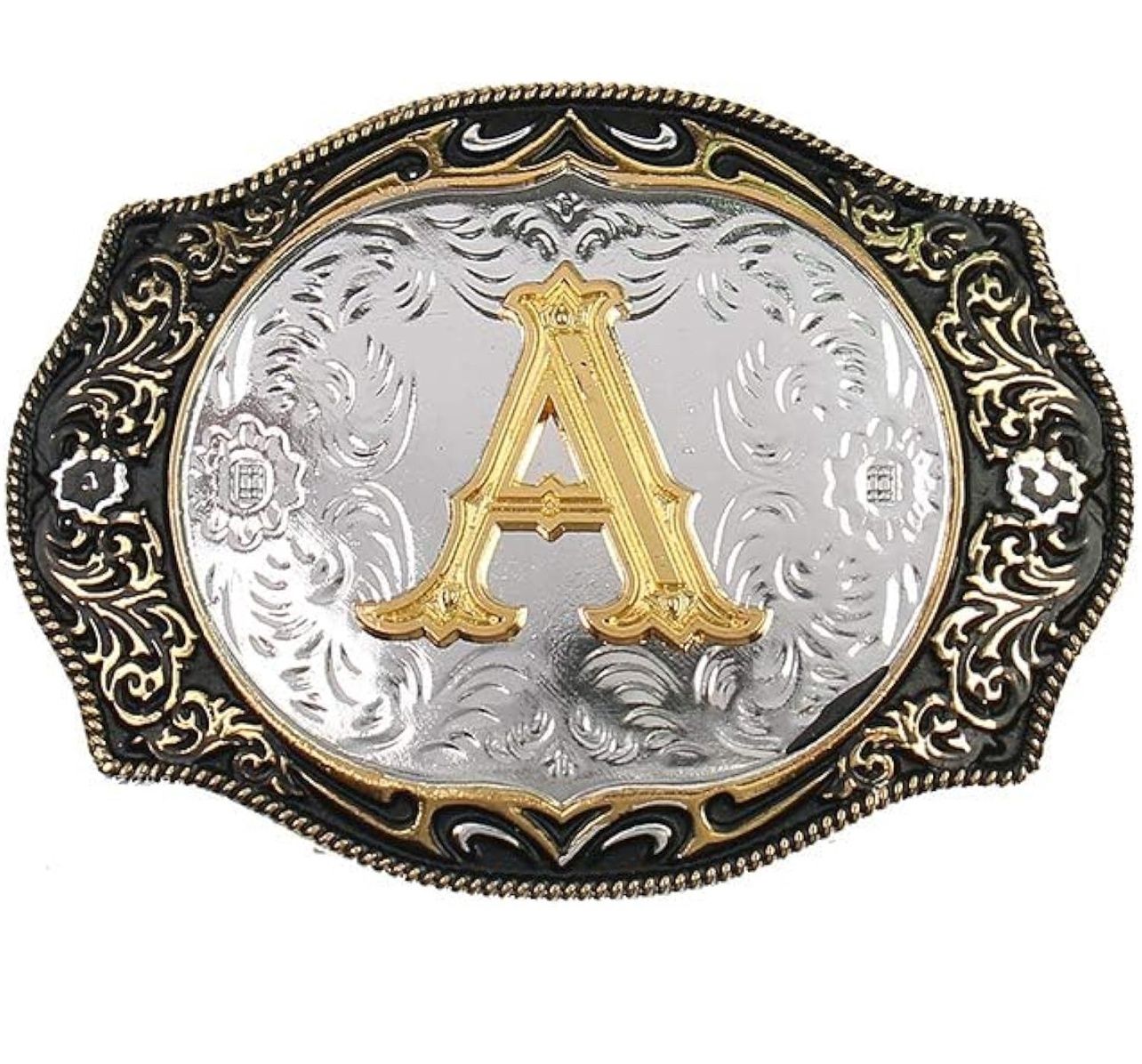 &quot;A&quot; Blk/Silv/Gold Belt Buckle