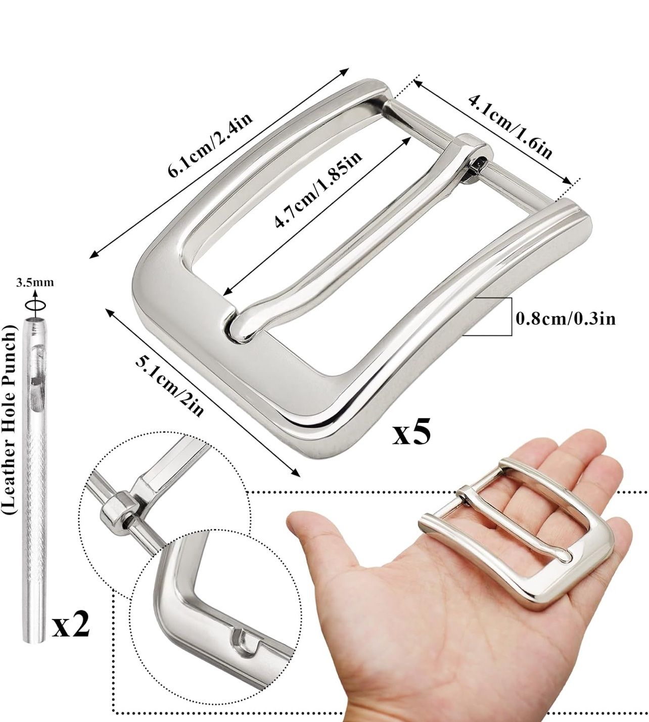 1 1/2&quot; Silver Replacement Square Belt Buckle