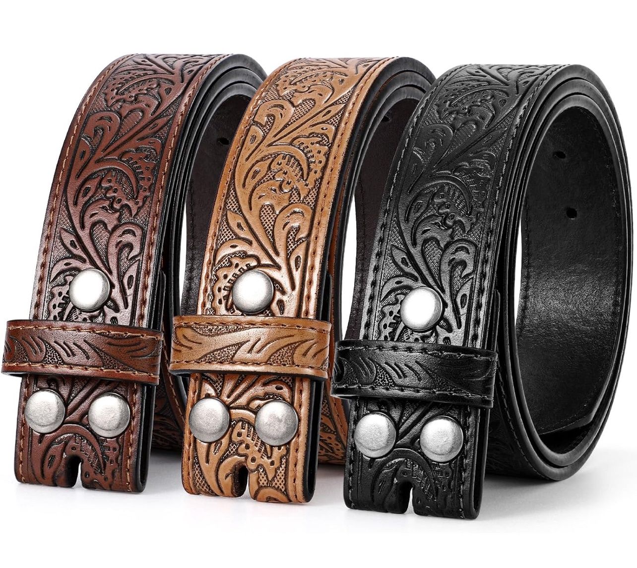 Brown Leaf Leather Belt w/o Buckle Sz 29&quot;-33&quot;