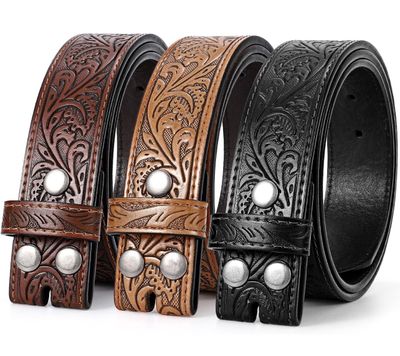 Black Leaf Leather Belt w/o Buckle Sz 29&quot;-33&quot;