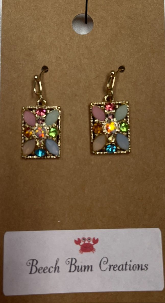Flower Square Dangle Earrings