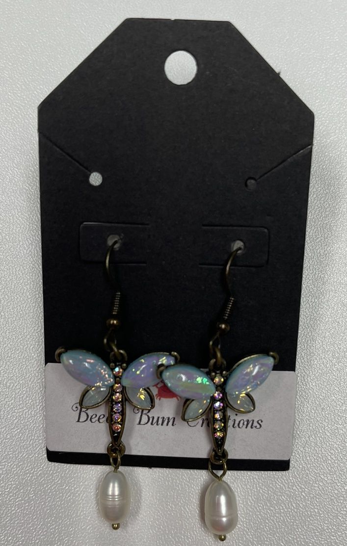 Blue Dragonfly Dangle Earrings