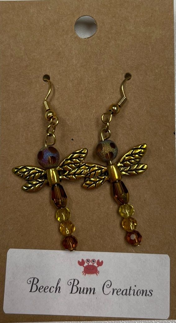 Golden Dragonfly Dangle Earrings
