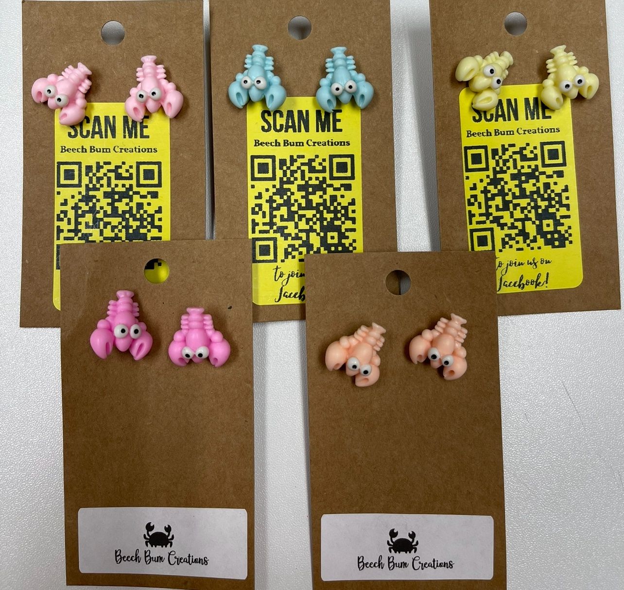 Asst Colored Lobster Studs