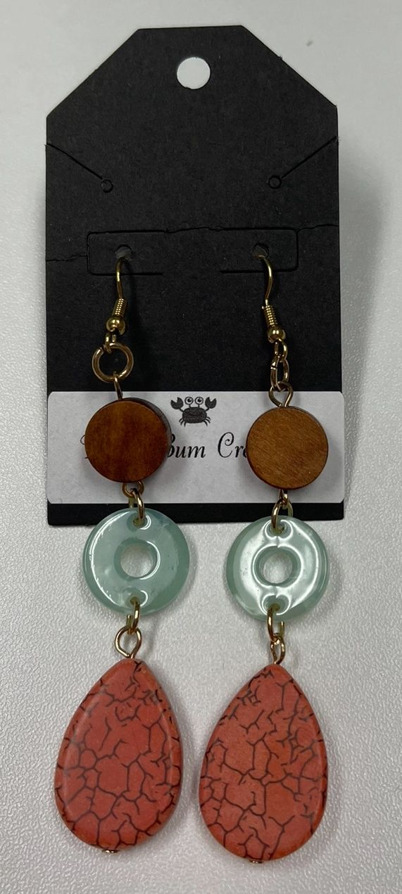 Wood Blue/Pink Dangle Earrings