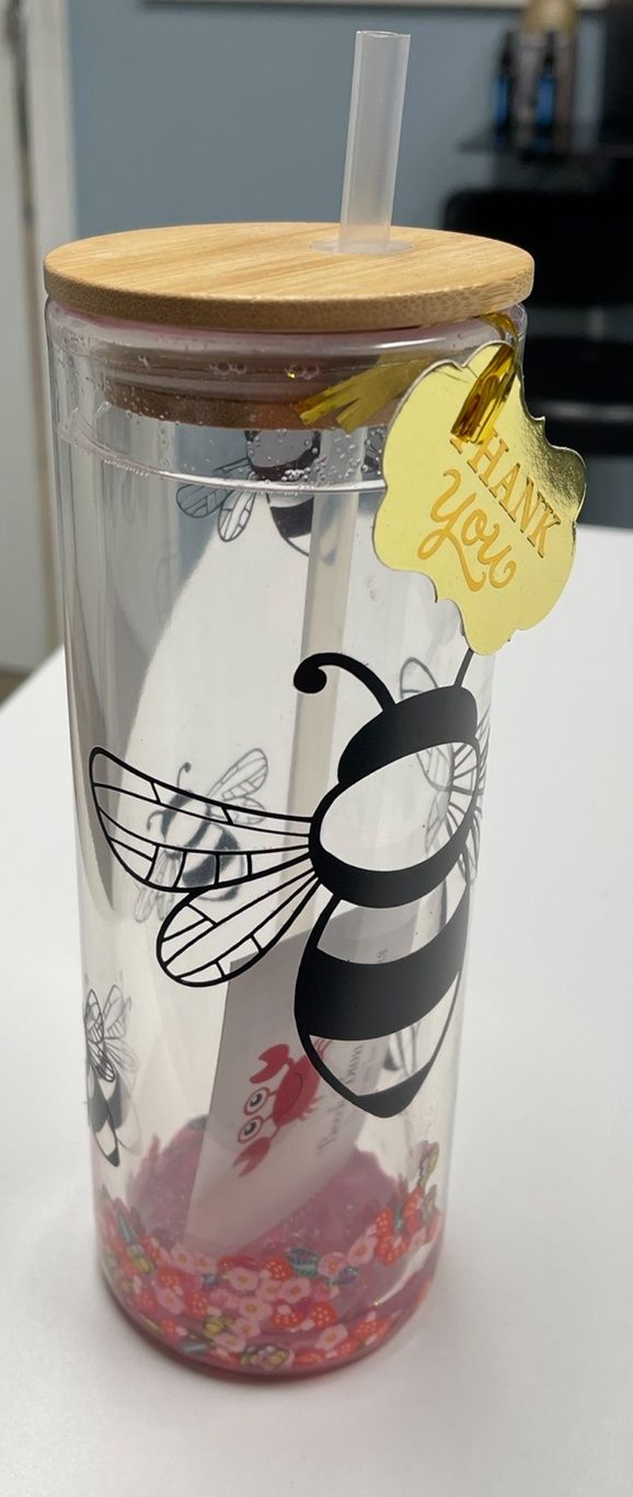 Glass Bumble Bee Snow Globe Tumbler