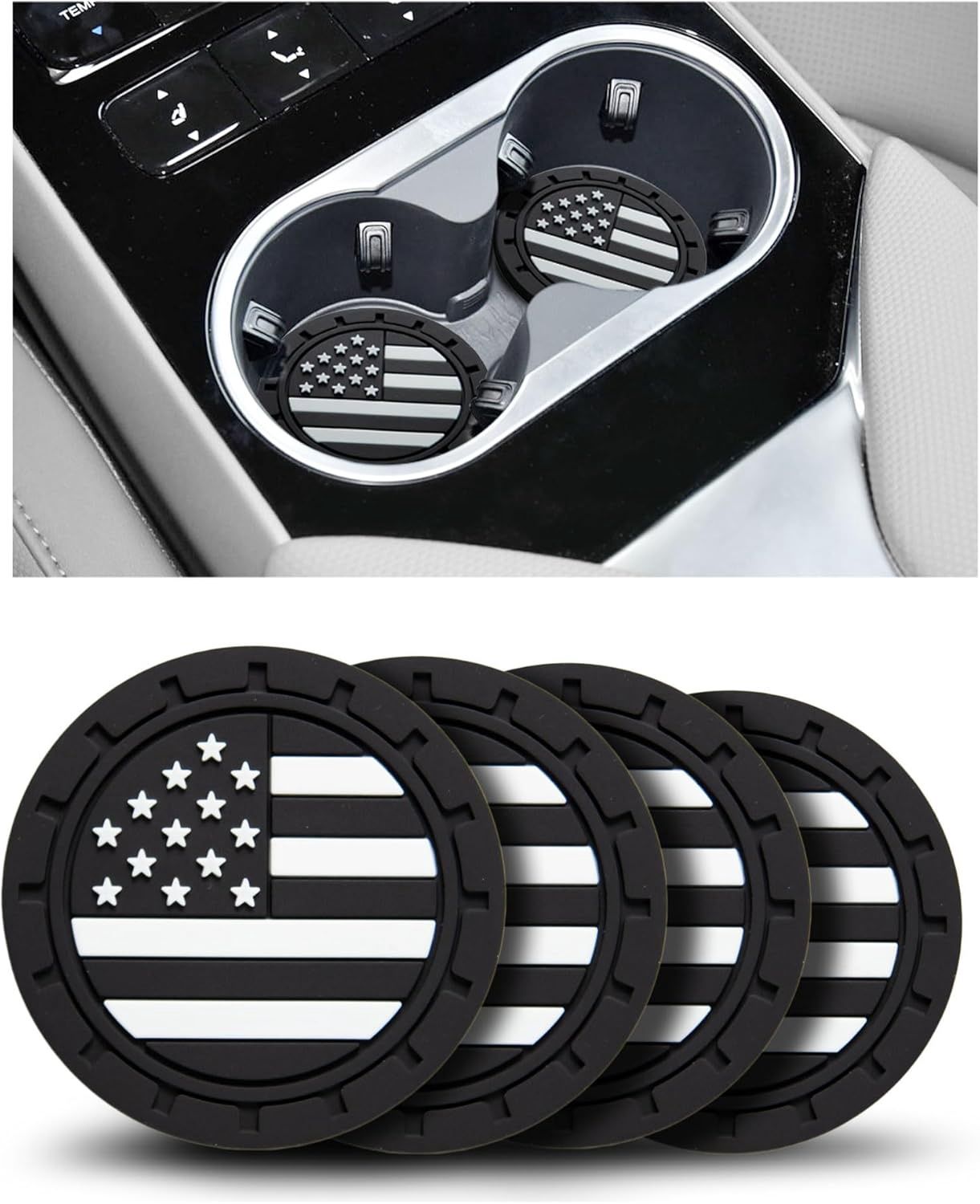 Anti Slip Car Cup Holder Coaster 4pc Set-American Flag