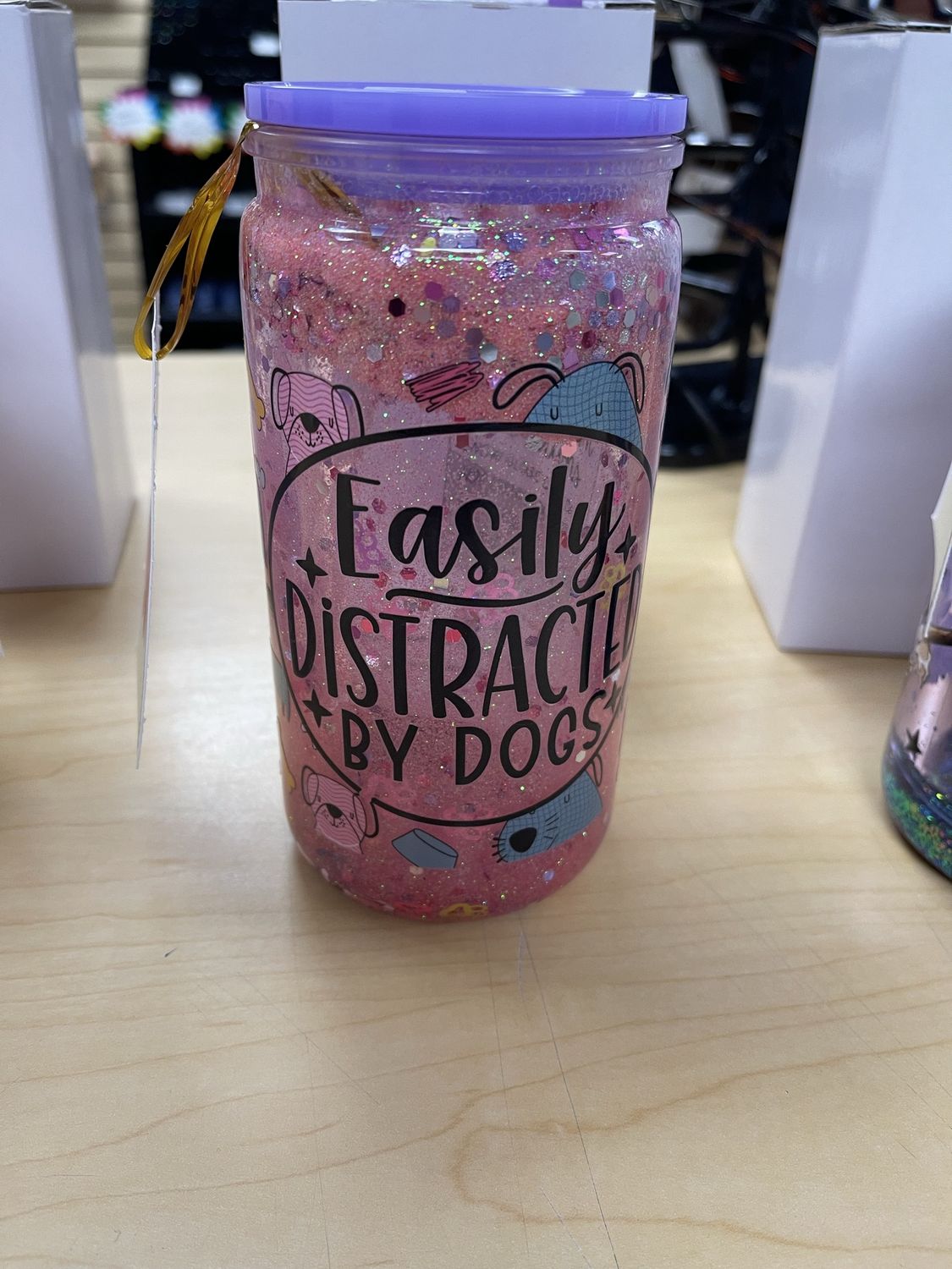 Distracted By Dogs Glass Snow Globe Tumbler