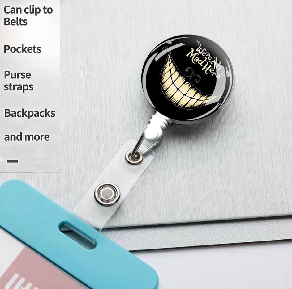 We're All Mad Here Blk/Wht Badge Reels
