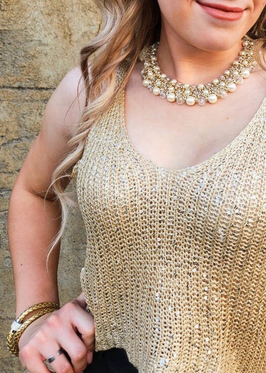 No Sleeve Sequence Shimmer Top (Gold)