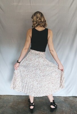 3/4 Leopard Print Chiffon Pleated Skirt (Cream)