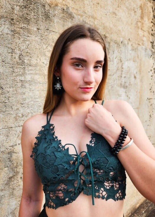 Bra Lace Crop Top Star Pattern (Green)