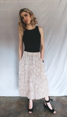 3/4 Leopard Print Chiffon Pleated Skirt (Cream)