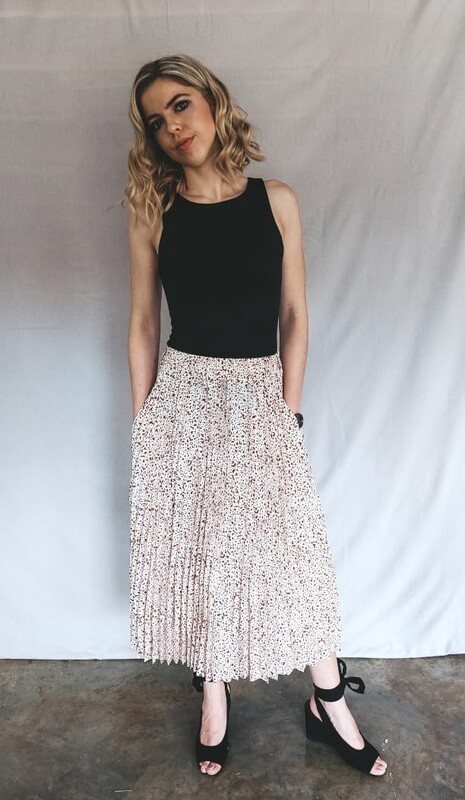 3/4 Leopard Print Chiffon Pleated Skirt (Cream)
