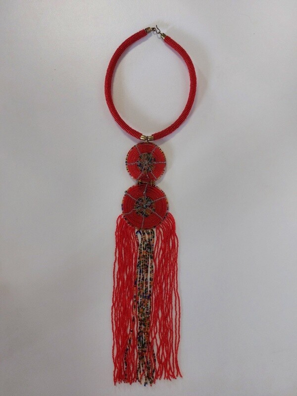 Beaded necklace hanging beads - Red
