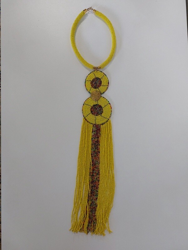 Beaded necklace hanging beads - Yellow