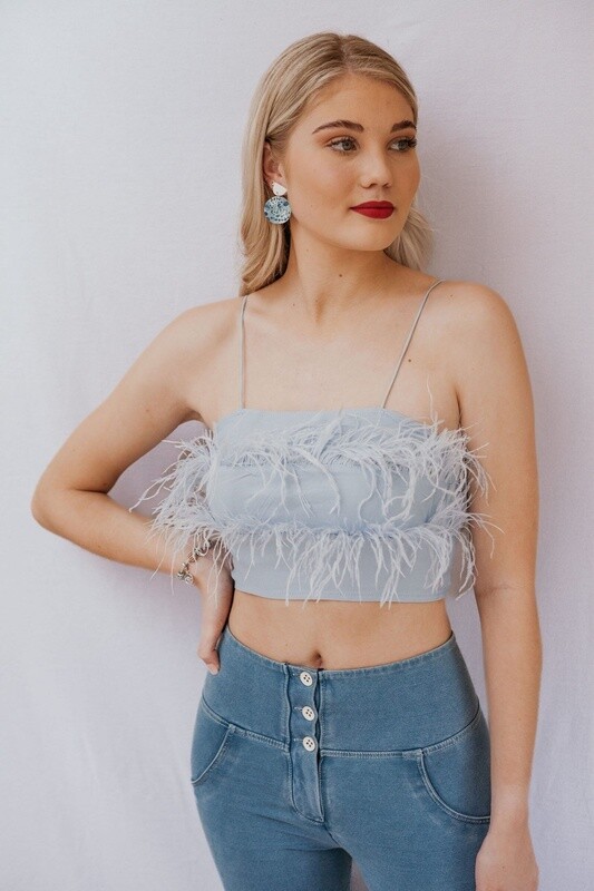 Spagetti Strap Ostritch Feather Top (Blue)