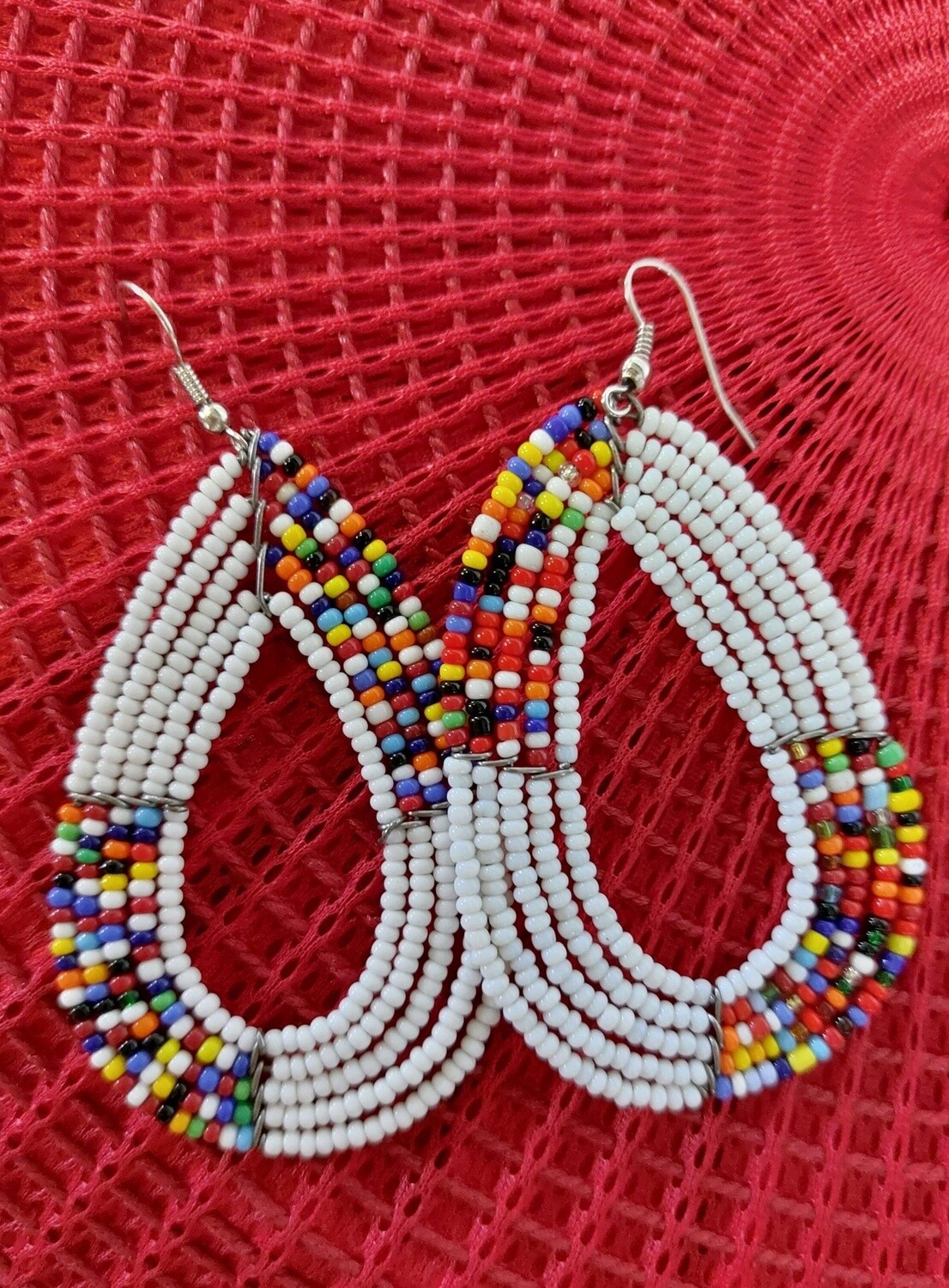 Beaded hoop earrings - White