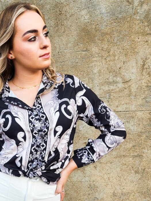 Longsleeve patterned printed blouse (Black)