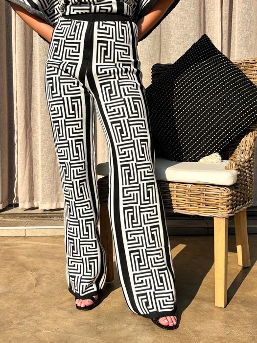 Long Palazzo Pants in Winter Fabric (Black &amp; White)