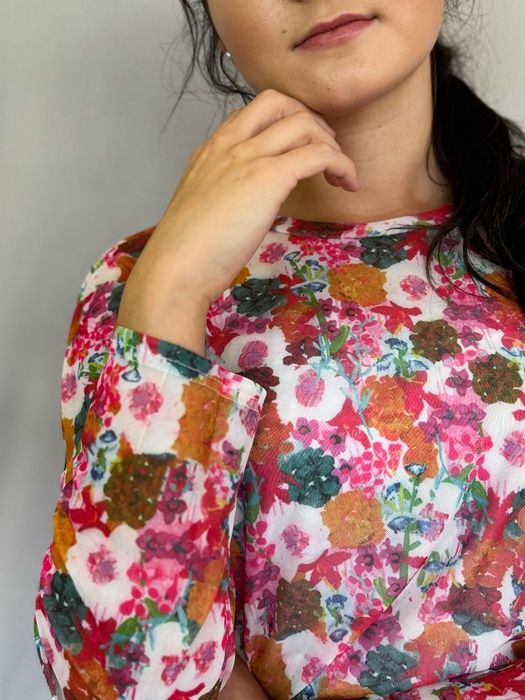 Longsleeve Net Floral Pattern Shirt (Pink)