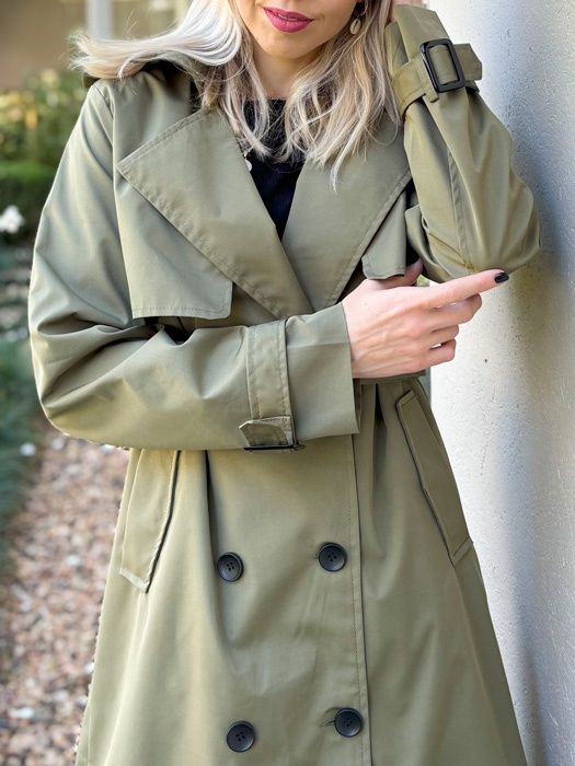 Longsleeve Double Button Trench Coat (Khaki-Olive Green)